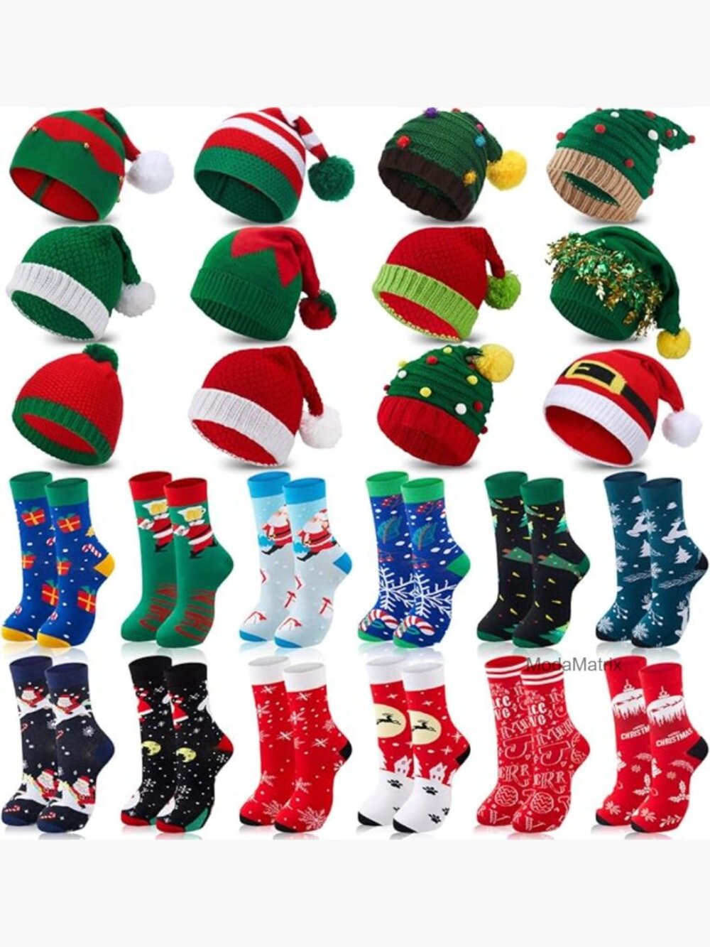 24 Pack Christmas Knit Hat and Sock Set Winter Beanie Caps Crew Socks for Men